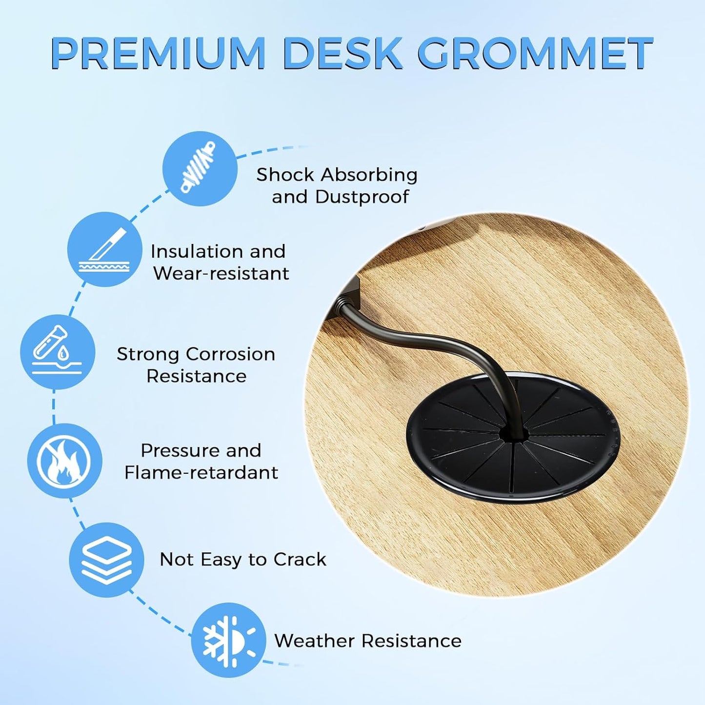 25 Pcs Cable Grommet, Snap Bushing 3/4" (19 mm) Mounting Diameter, Flexible Petal-Shaped Buckle Round Nylon Desk Grommet for Wires Through Countertop Cord Organizer and Protection, Black