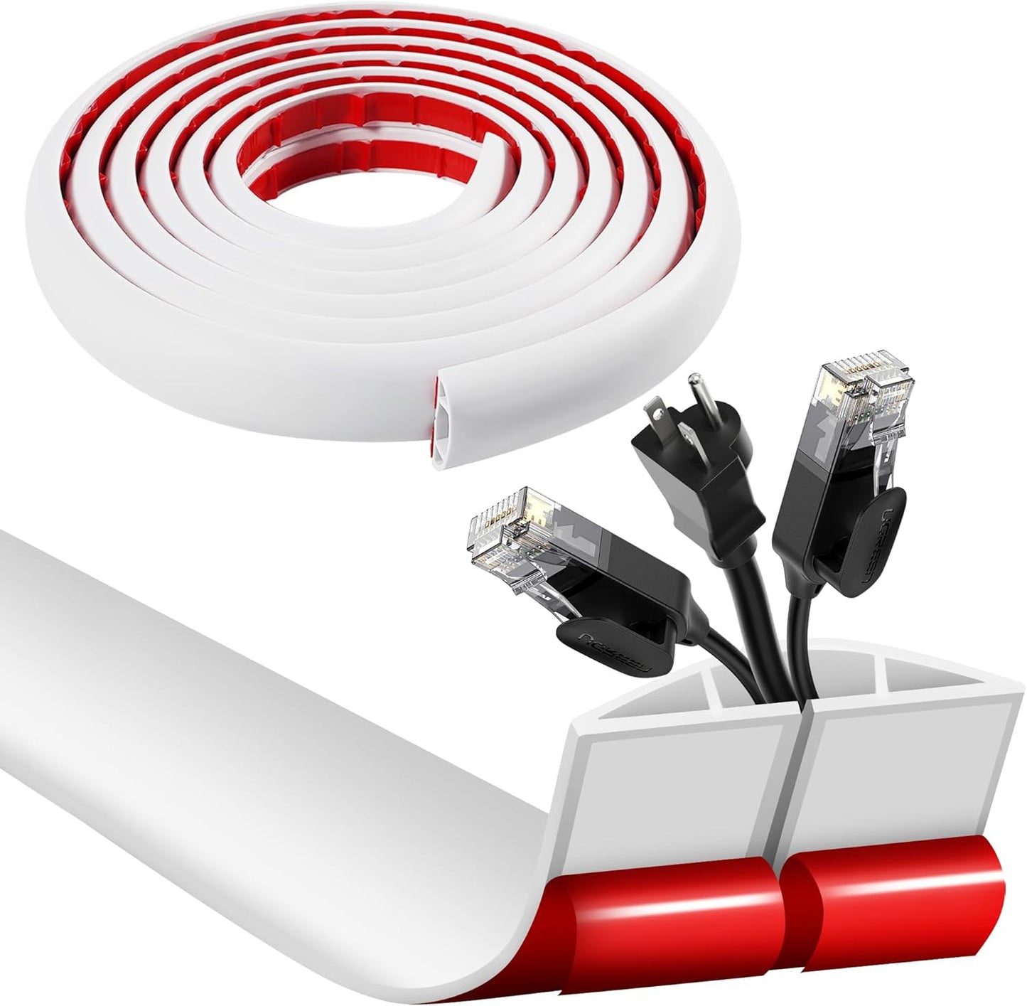 3.3ft Self Adhesive Floor Cord Cover,Heavy Duty Soft PVC Cable Protector and Extension Cord Hider,Cord Management System to Hide Wires on Floor,Cable Cavity:0.61" (W) x 0.32" (H) White