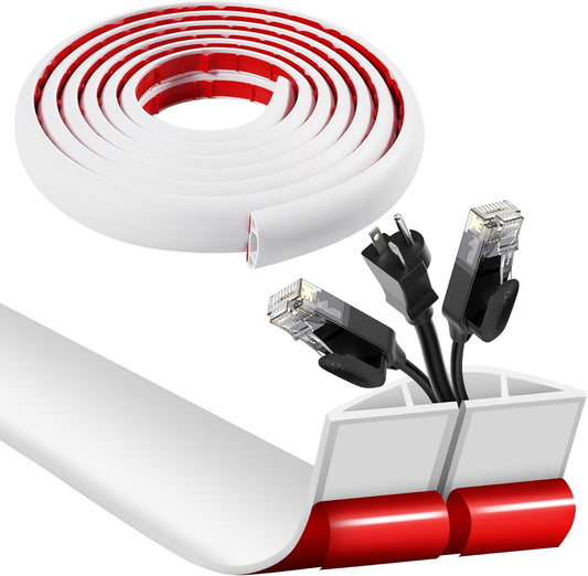 3.3ft Self Adhesive Floor Cord Cover,Heavy Duty Soft PVC Cable Protector and Extension Cord Hider,Cord Management System to Hide Wires on Floor,Cable Cavity:0.61" (W) x 0.32" (H) White