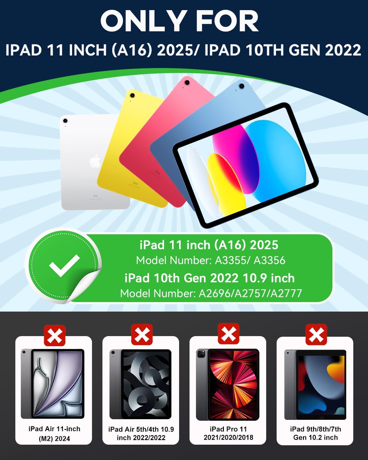 Cantis Case for iPad 11-inch (A16) 2025/ iPad 10th Generation 2022 (10.9 inch) with Screen Protector, iPad 11th Case with 360 Degree Rotating Stand/Shoulder Strap/Pencil Holder, Black+Orange