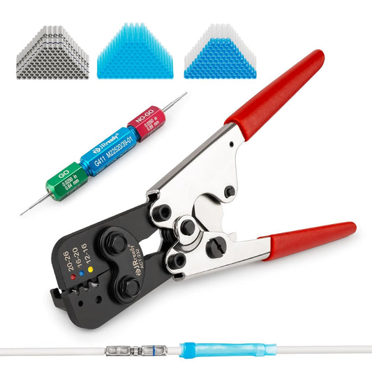 JRready M81824/1 Series Waterproof Heat-Shrinkable Splice Kit 100 Sets 20-16AWG Environmental Butt Splice with PVDF Tubes with ACT-232 Crimp Tool G411 Go-No Go Gauge ST6488-16-100