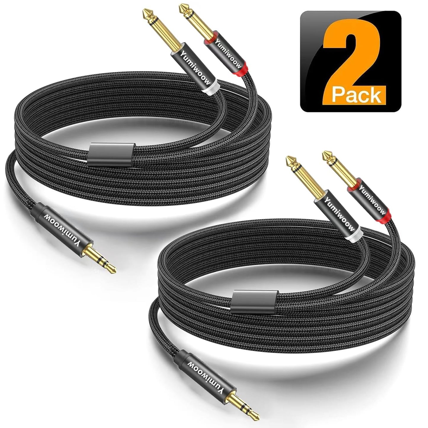 2Pack 16Ft 3.5mm TRS to Dual 6.35mm Stereo Cable 1/8 TRS to Dual 6.35mm 1/4 TS Mono Y Splitter Audio Cord Adapter for Smartphone, Mixer,PC, CD Player, Speakers and Home Stereo System