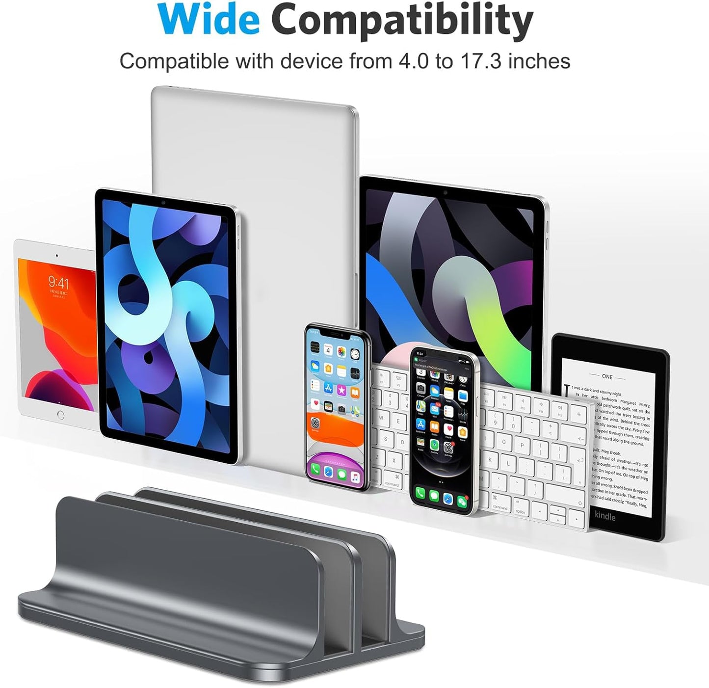 OMOTON [Updated Dock Version] Vertical Laptop Stand, Double Desktop Stand Holder with Adjustable Dock (Up to 17.3 inch), Fits All MacBok/Surface/Samsung/HP/Dell/Chrome Book (Grey)