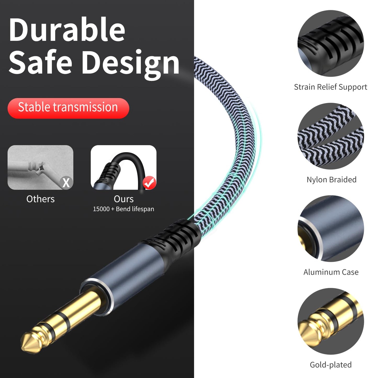 1/4 inch Extension Cable 30ft, 1/4" inch Male to Female Stereo Guitar Extension Cable