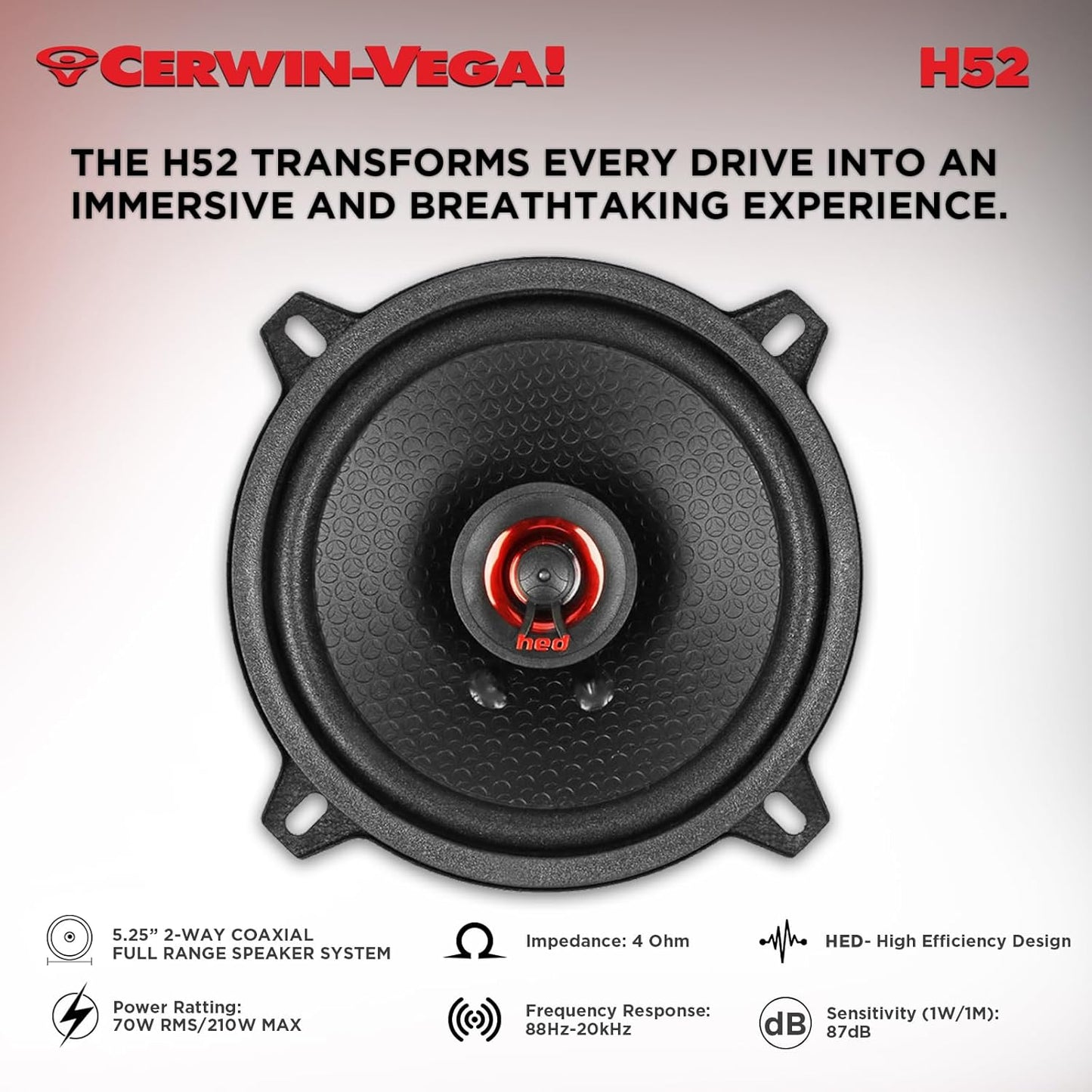 CERWIN-VEGA! HED 2025 Edition Coaxial Speaker – 5.25” 2-Way Coaxial Full Range Speaker System - H52