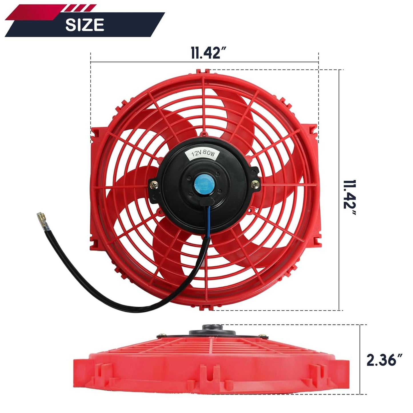 2PCS 10 inch Slim Fan Push Pull Electric Radiator Cooling 12V 80W Mount Universal Kit Red