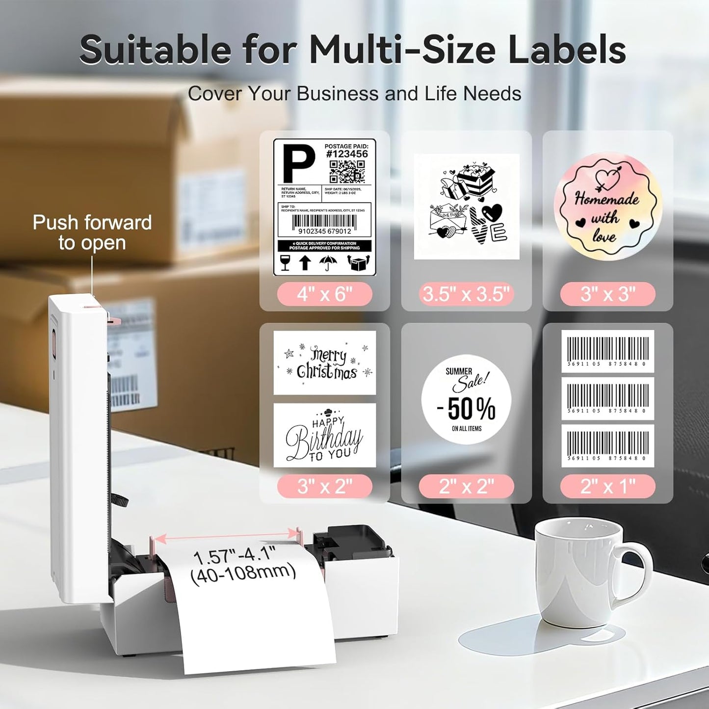 Bluetooth Thermal Shipping Label Printer, Wireless 4x6 Shipping Label Printer for Packages, High-Speed Thermal Printer Compatible with Android, iOS & Windows for Amazon, Ebay, Shopify, USPS