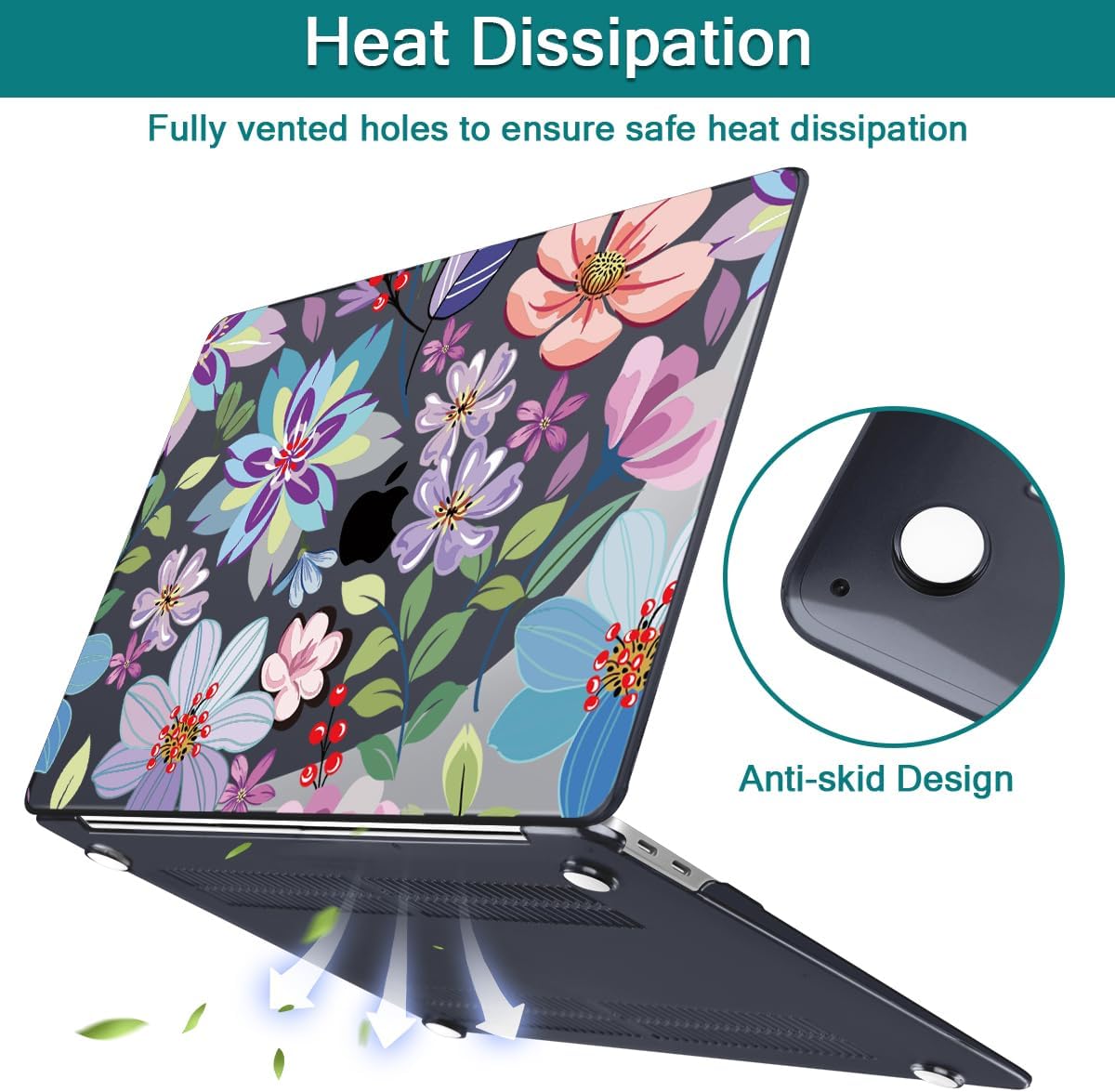 Teryeefi Case for M1 MacBook Air 13 inch 2020 2019 2018 fits Model A2337 A2179 A1932 with Retina Display & Touch ID, Plastic Hard Shell & Keyboard Cover & Screen Protector, Pretty Colorful Flower A004