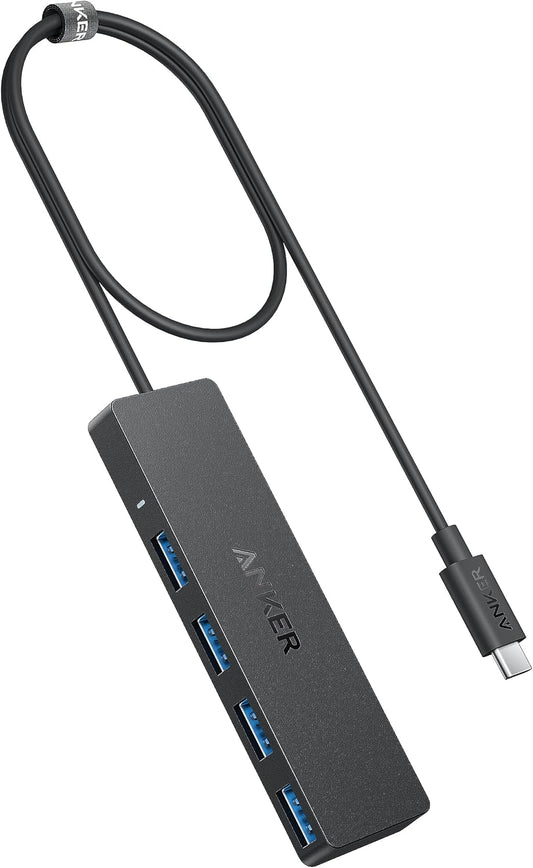 Anker 4-Port USB 3.0 Hub with 5Gbps Data Transfer, Ultra-Slim USB-C Connector Hub, for MacBook, iMac, Surface, Mobile HDD, and More (2 ft USB-C Connector, Charging Not Supported)