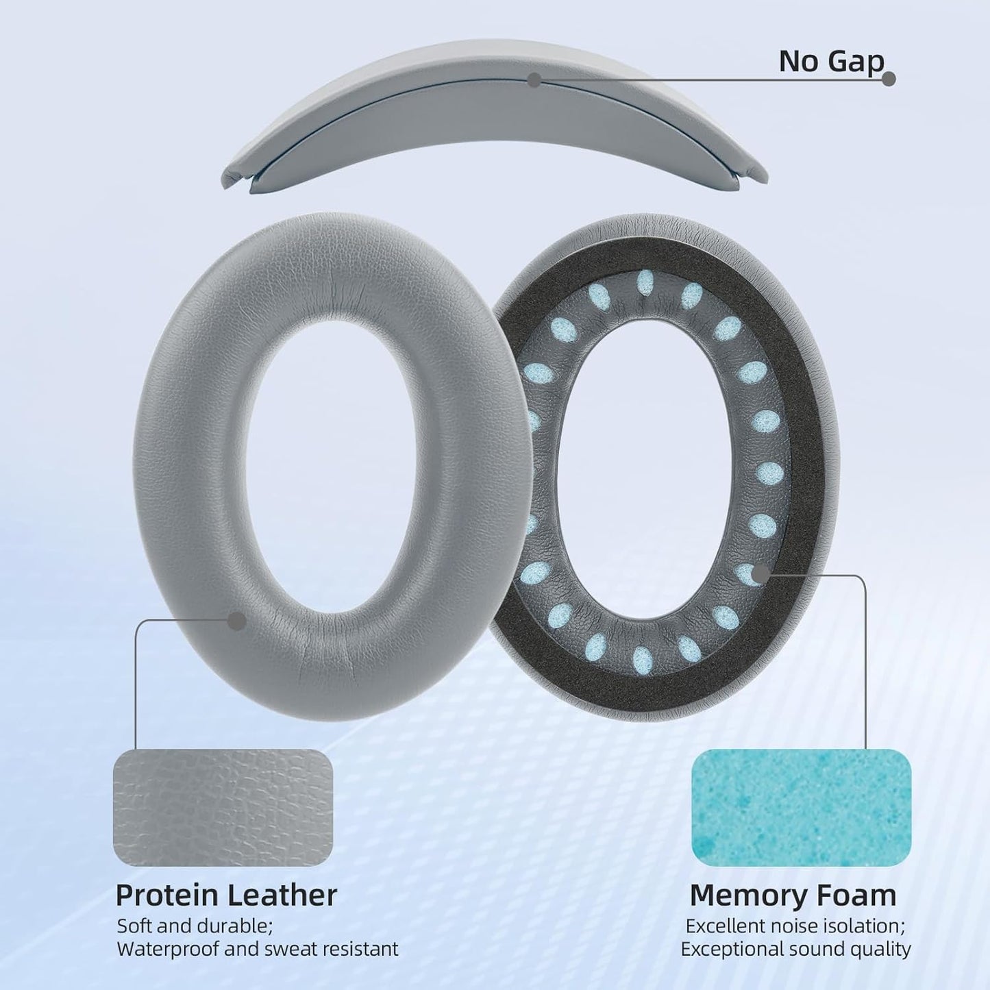 Headband and Earpads Compatible with Bose QuietComfort QC35 QC45 Headphones Waterproof and Sweat-Resistant (Light Gray)