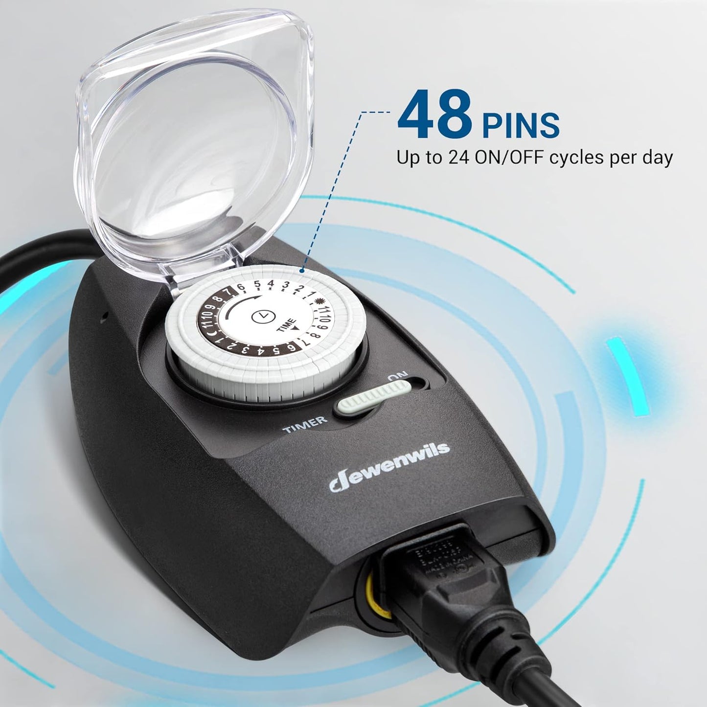 DEWENWILS Outdoor Light Timer Waterproof, 24-Hour Programmable Plug in Timer for Electrical Outlets, Holiday Decorations, String Light,13A 1/2 HP, UL Listed