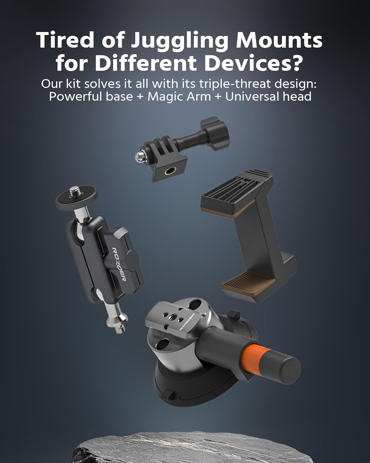 3" Suction Cup Mount Kit for Action Cams/Phone/360 Camera/DSLR Comes with Adapter for GoPro, Phone Clip, 3.84" Universal Magic Arm