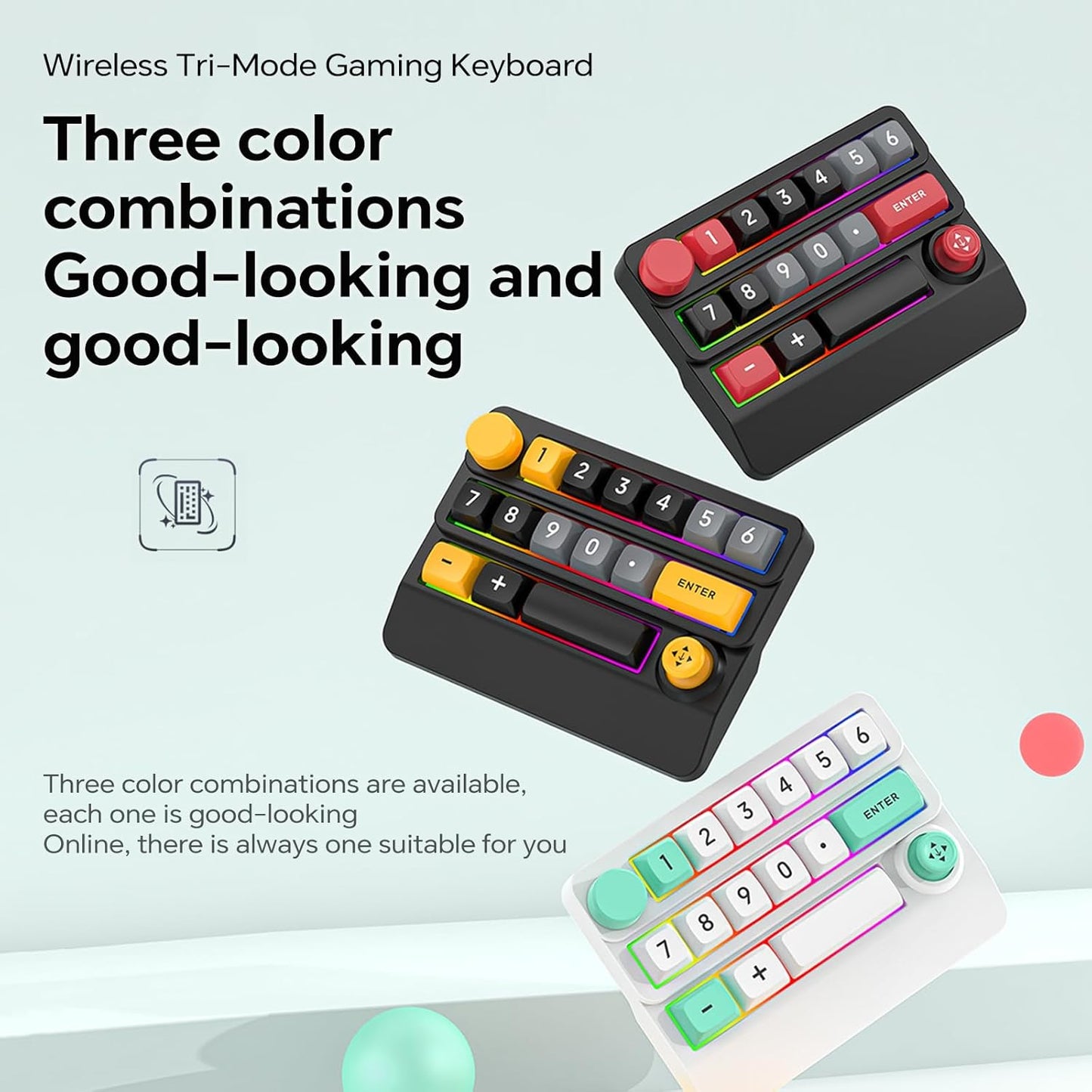 Adventurers W909 Wireless RGB Mechanical Numeric Keypad, Hot-Swappable, Macro-Programmable Numpad, Joystick & Knob Control for PC/Tablet/Laptop/Phone, Tri-Mode Connectivity (White)