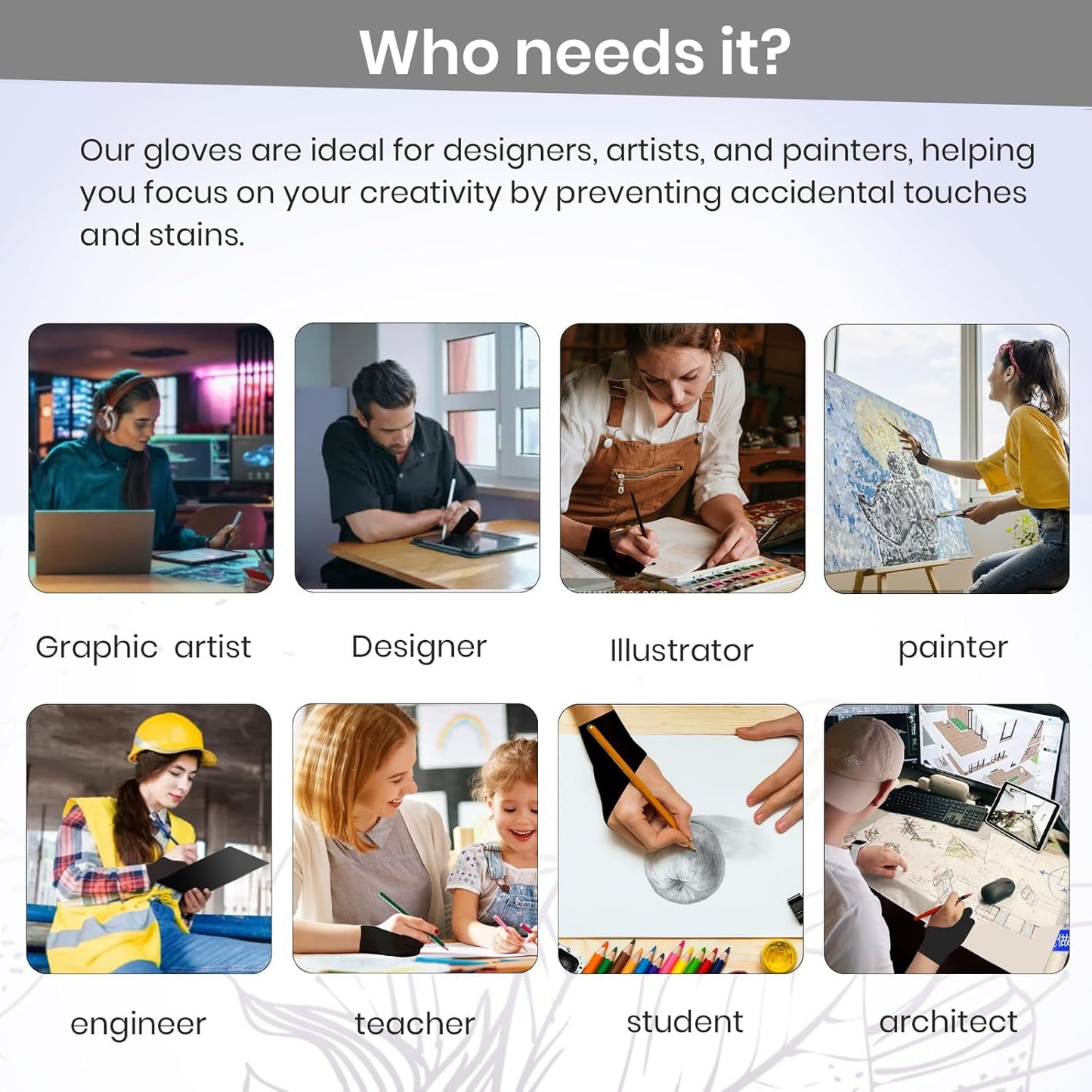 Digital Drawing Glove: 3-Layer Palm Rejection, Two-Finger Artist Glove for Drawing Tablet, iPad, Paper Sketching, Fits Left and Right Hand, Includes Cleaning Cloth(2 Pack,Black,Small)