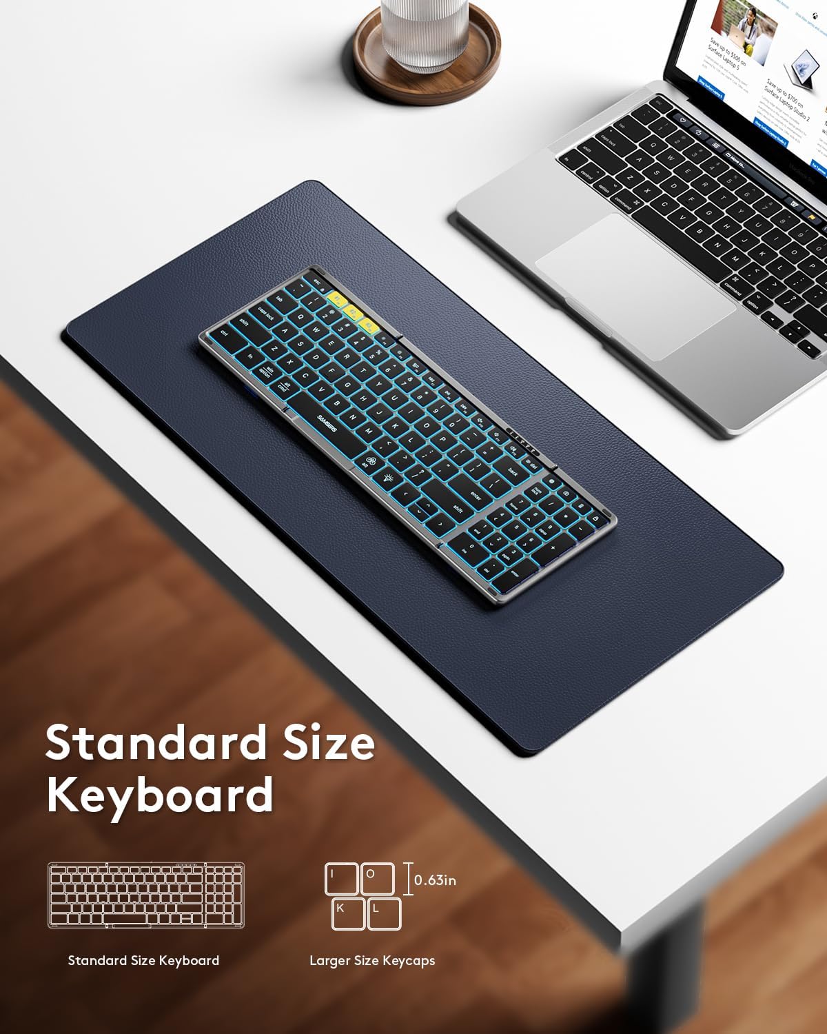 Foldable Bluetooth Keyboard with Numeric Keypad, Samsers Full-Size Wireless Folding Keyboard with Backlight, Portable Travel Keyboards for iOS Android Windows Mac OS, Support 3 Device(BT5.1 x 3), Gray