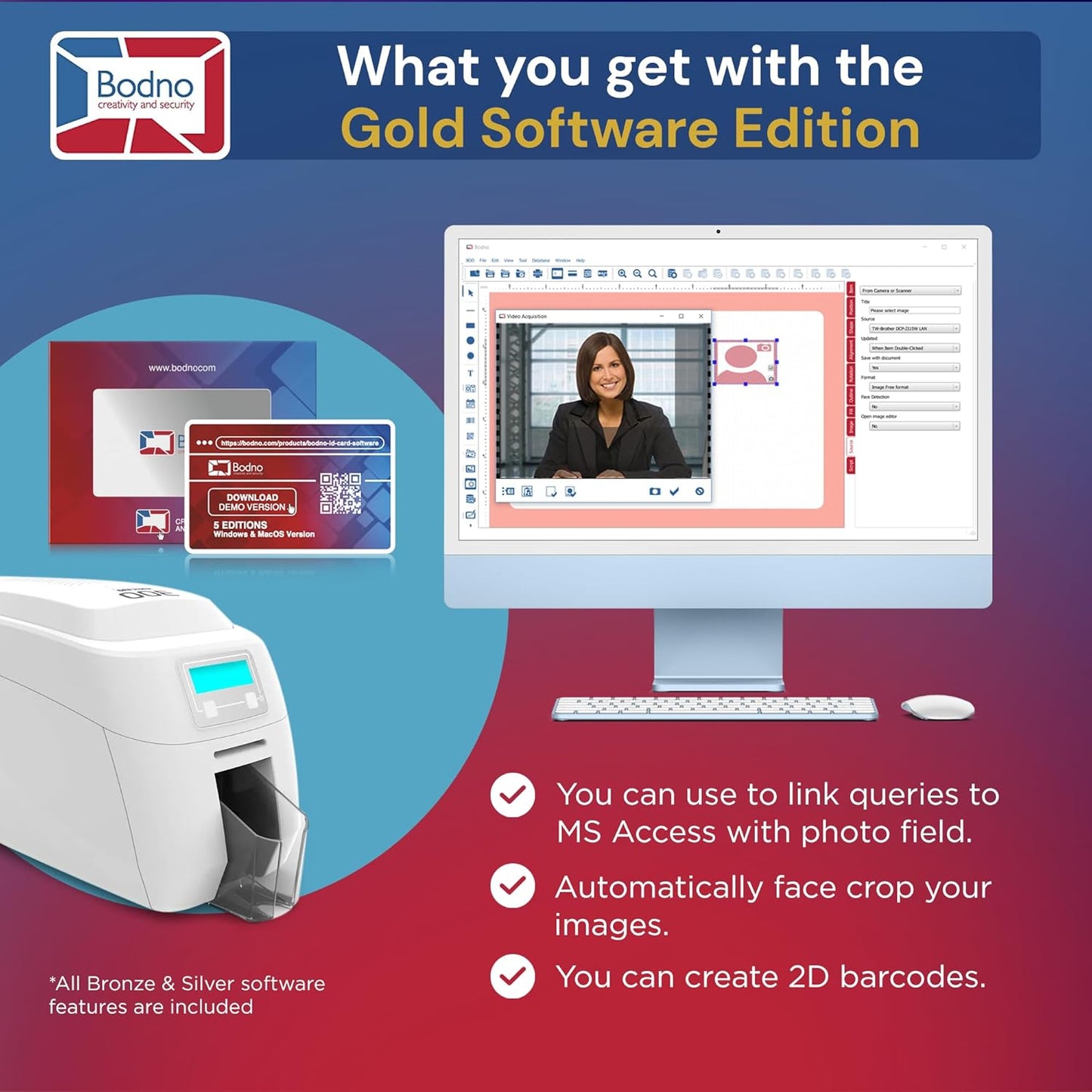 Bodno Magicard 300 Dual Sided ID Card Printer & Complete Supplies Package ID Software - Gold Edition