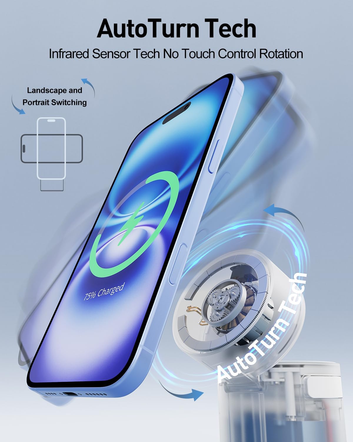 iWALK 3 in 1 Wireless Charging Stand with Auto Rotation, Charging Station with Magnet for Apple Devices, 15W Foldable Wireless Charger Station for iPhone 16 15 14 13 12 & Apple Watch & Airpods, White