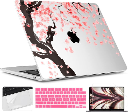 TWOLSKOO for M4 MacBook Air 13.6 inch Case 2025-2022 Release M4 A3240 M3 A3113 M2 A2681, Plastic Hard Shell & Screen Protector & Keyboard Cover & Trackpad Film, Cherry Blossoms