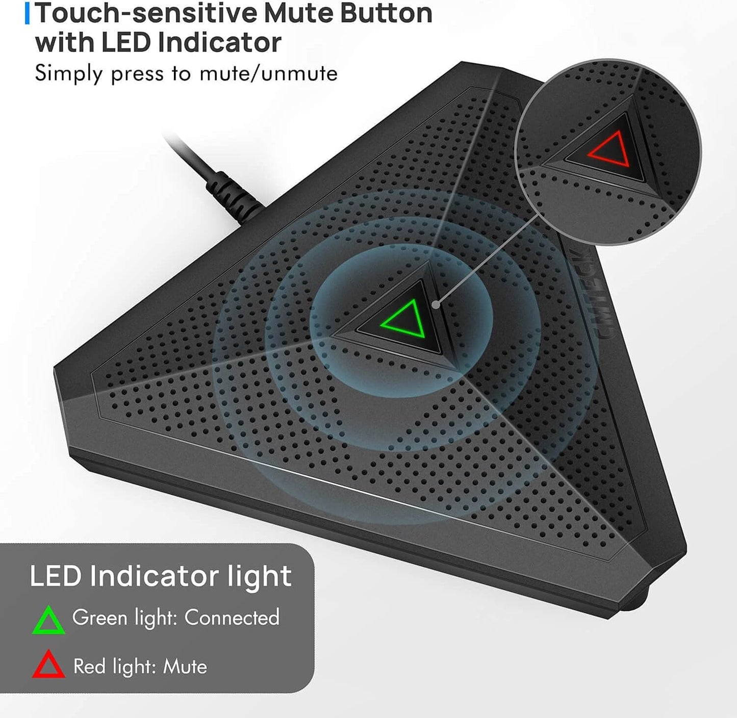 CMTECK Conference USB Microphone, Mute Button, Omnidirectional Condenser Boundary Mic for Recording, Streaming, Gaming, Skype (Windows/macOS)-Without Speaker