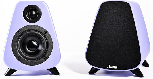 AS31 Active Bookshelf Speakers Bluetooth -2.0 Powered Speaker Stereo Computer Speakers for Desktop pc ，Monitor Speakers 80WRMS/3inch Bass RCA/Optic Inputs, Wooden Compact (Violet)