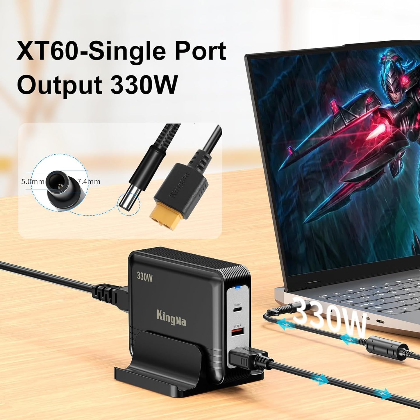 330W HP OMEN GaN Laptop Charger with 74-50mm Cable for OMEN17-W119TX 3-Port Charging Adapter with PD 3.0 (20V/16.5A) Fast Charger Compatible with HP OMEN 17 W120TX/ W205TX/ W206TX/ AN100TX/ AN101TX