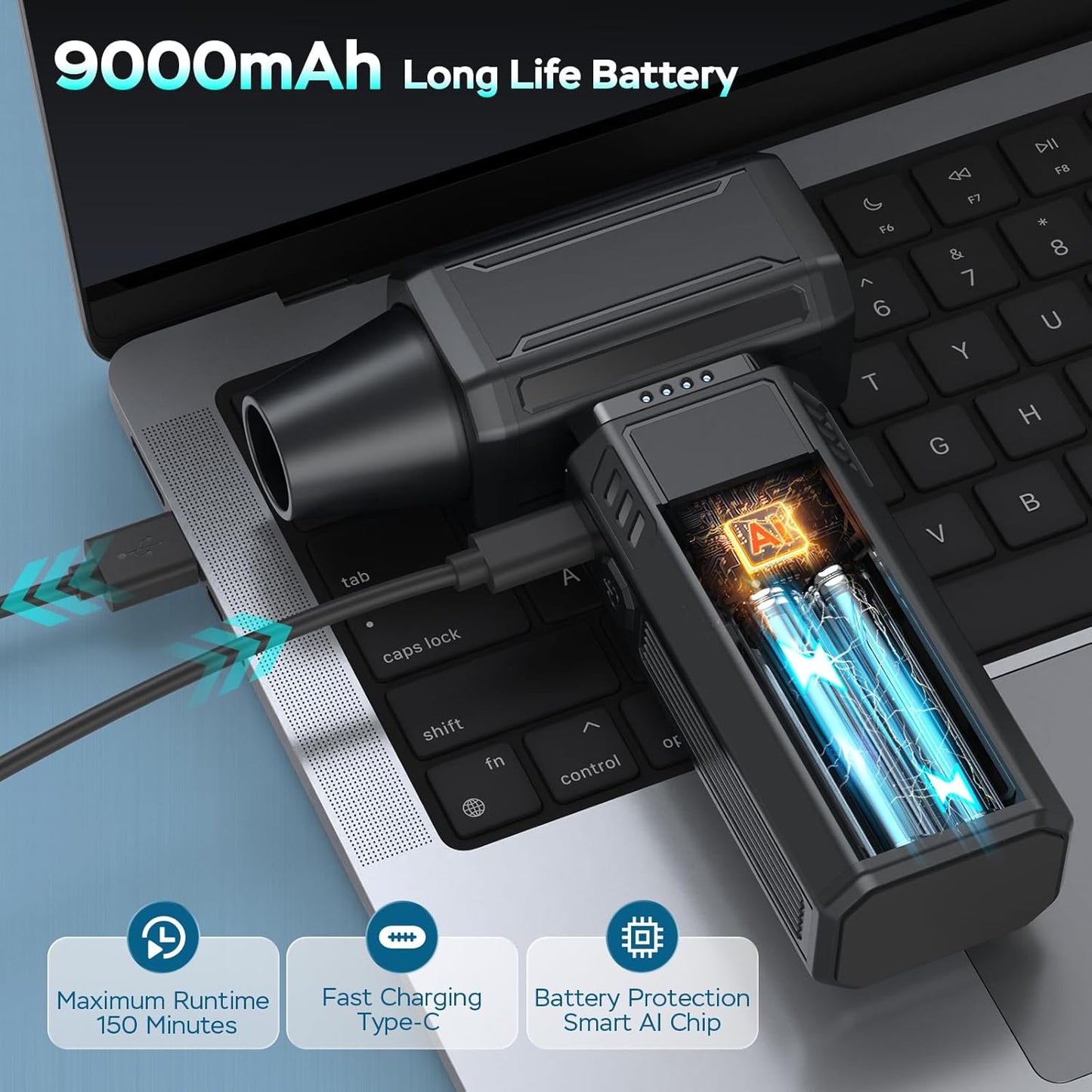 Compressed Air Duster,200000RPM Electric Duster,Stepless Speed Mini Air Blower,Replace Canned Air Duster,Cordless Rechargeable Jet Fan Blower for Keyboard Computer Car Cleaning Dry-Black