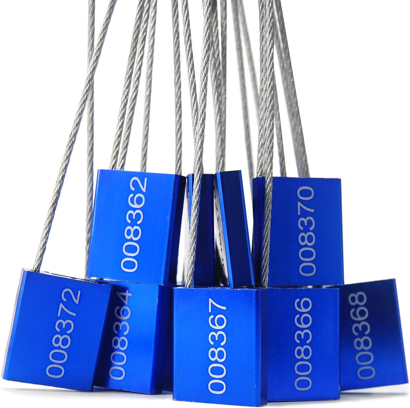 500 pcs Numbered Security Cable Seals Tamper Resistant Shipping Label Steel Metal Tags-Ties Pull Tight Truck Door Lock Disposable Self-Locking Security Strap (Blue)