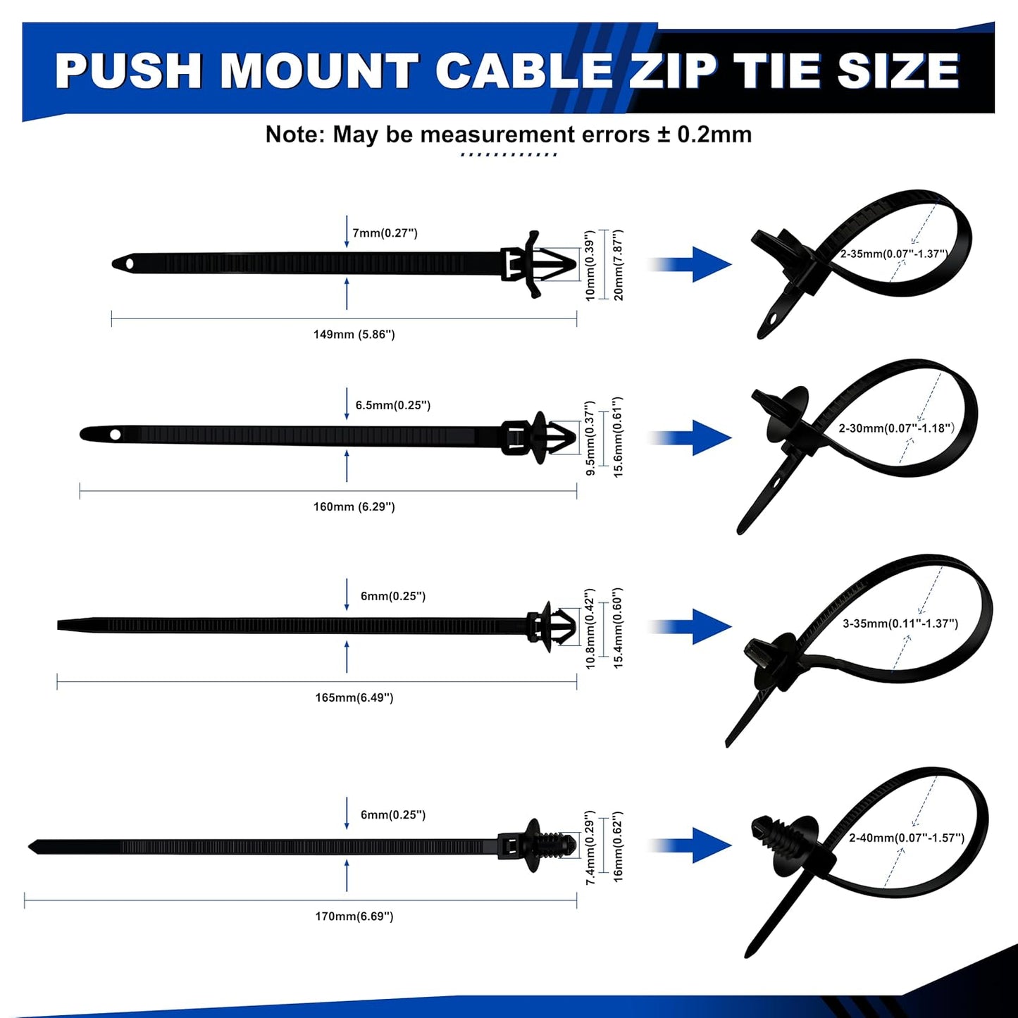 200 PCS Car Wire Loom Routing Clips Assortment Kit 14 Sizes Wiring Harness Routing Clips Push Mount Cable Zip Tie Replacement Parts for Universal Honda GM Mazda