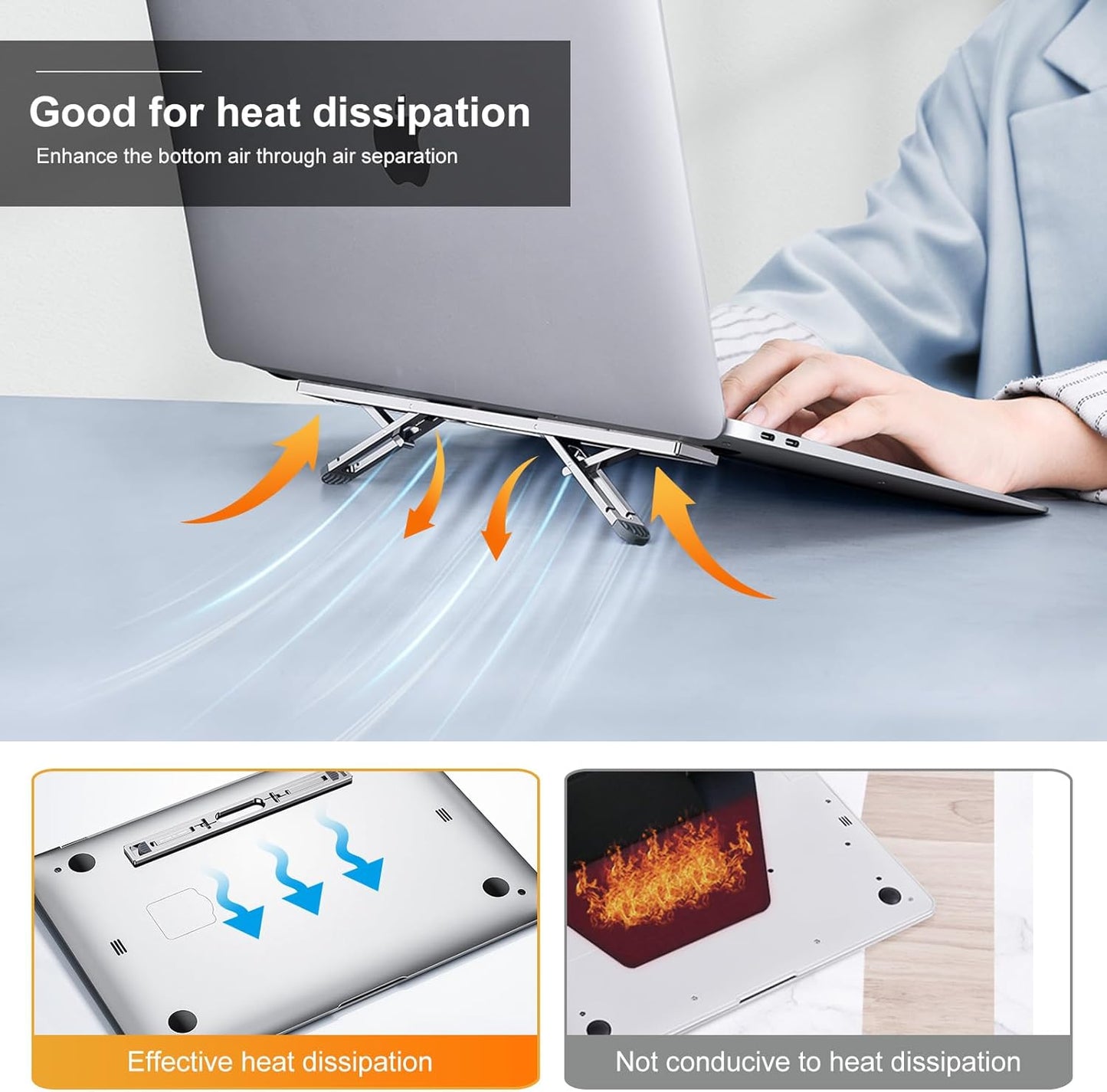 Laptop Risers for Desk, 4 Adjustable Heights Laptop Stand, Keyboard Riser, Ergonomic Laptops Feet for Desk, Compatible with MacBook Air Pro, with Dell, with HP, More 10-15.6” Laptops