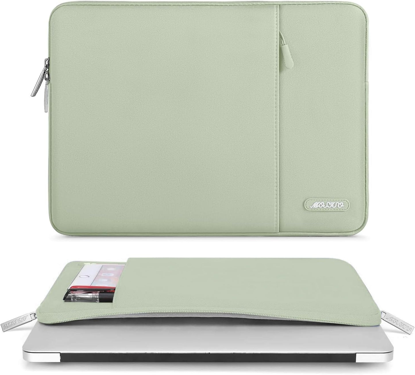 MOSISO Laptop Case 16 inch, 15-15.6 inch Laptop Sleeve Compatible with MacBook Pro 16 M4 M3 M2 M1, HP Acer Dell Lenovo ASUS Notebook, Polyester Vertical Computer Sleeve Bag with Pocket, Sage Green
