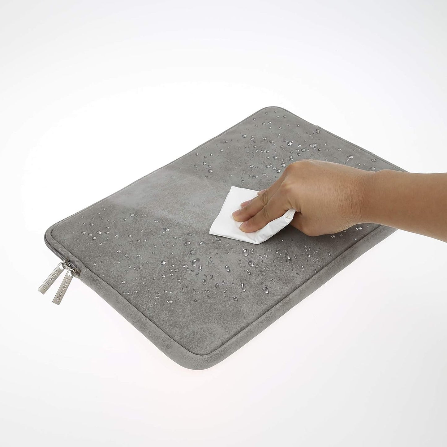 RAINYEAR 16 Inch Laptop Sleeve PU Suede Leather Case Protective Padded Zipper Cover Water Resistant Carrying Bag Compatible with 16" MacBook Pro/Max A2780 A2991 A3403 A3186 A2141 A2485 (Gray)