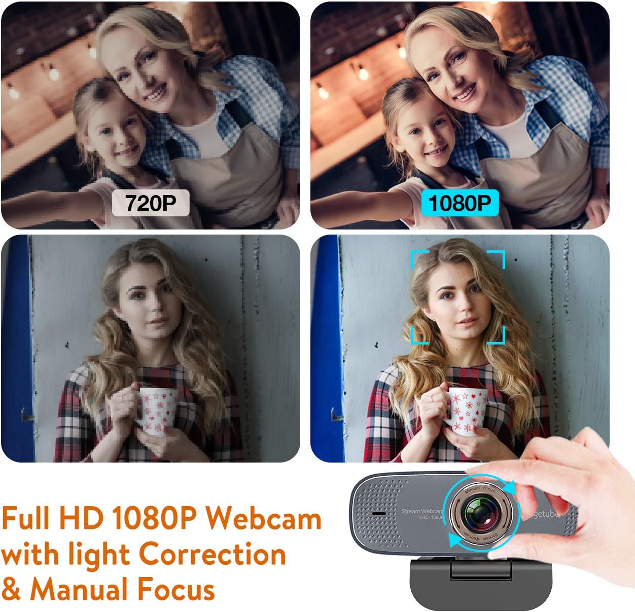 Angetube 1080P Web Camera for Computer HD Webcam with Microphone - USB PC Camera with 90-Degree Wide Angle, Plug and Play for Zoom | Skype | Teams | Streaming | Video Calling