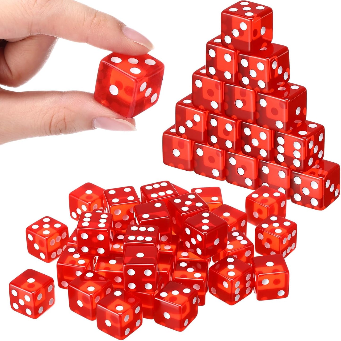 36 Piece 19 mm Casino Style Craps Dice Sets Acrylic and Translucent D6 Dice, Square W/Rounded Edge for Casino, Craps, Table Games and Board Games (Red)