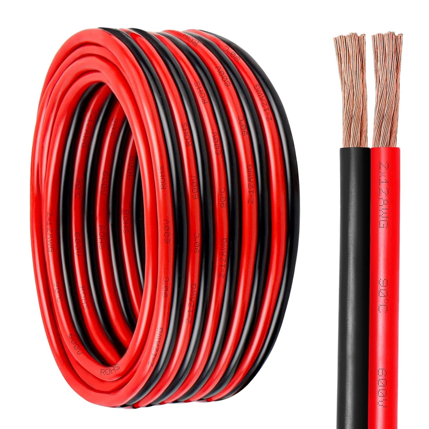 12 Gauge Wire 2 Conductors Copper Wire, 12 AWG Battery Cable Oxygen Free Copper Wire for Solar Panel, Automotive, Trailer, RV and Speaker (12 Gauge 30FT)