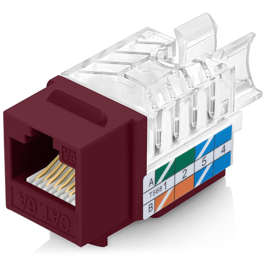 Everest 45° Angled RJ45 Cat6A Keystone Jacks 10-Pack in Red - Slim Profile Female RJ45 Connectors - Cat 6A Keystone Jack - Compatible with 45° Angled Speed Termination Tool - 45Term (B0BL3GS7ZY)