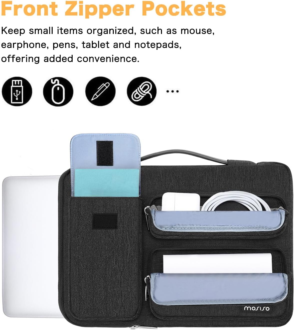 MOSISO 360 Protective Laptop Case 13.3 inch, 13-13.3 inch Laptop Sleeve Compatible with MacBook Air/Pro 13 / Pro 14, HP Dell ASUS Lenovo, Side Open Bag with 2 Raised&1 Flapover Pockets, Slate Gray