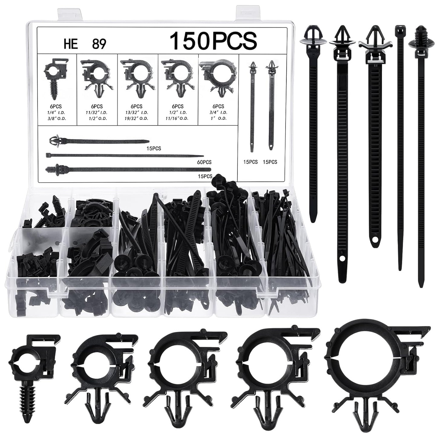 150 pcs Car Wire Loom Routing Clips Push Mount Cable Tie Assortment 10 Sizes Car Harness Routing Clips Universal Wiring Harness Replacement Parts for Automotive