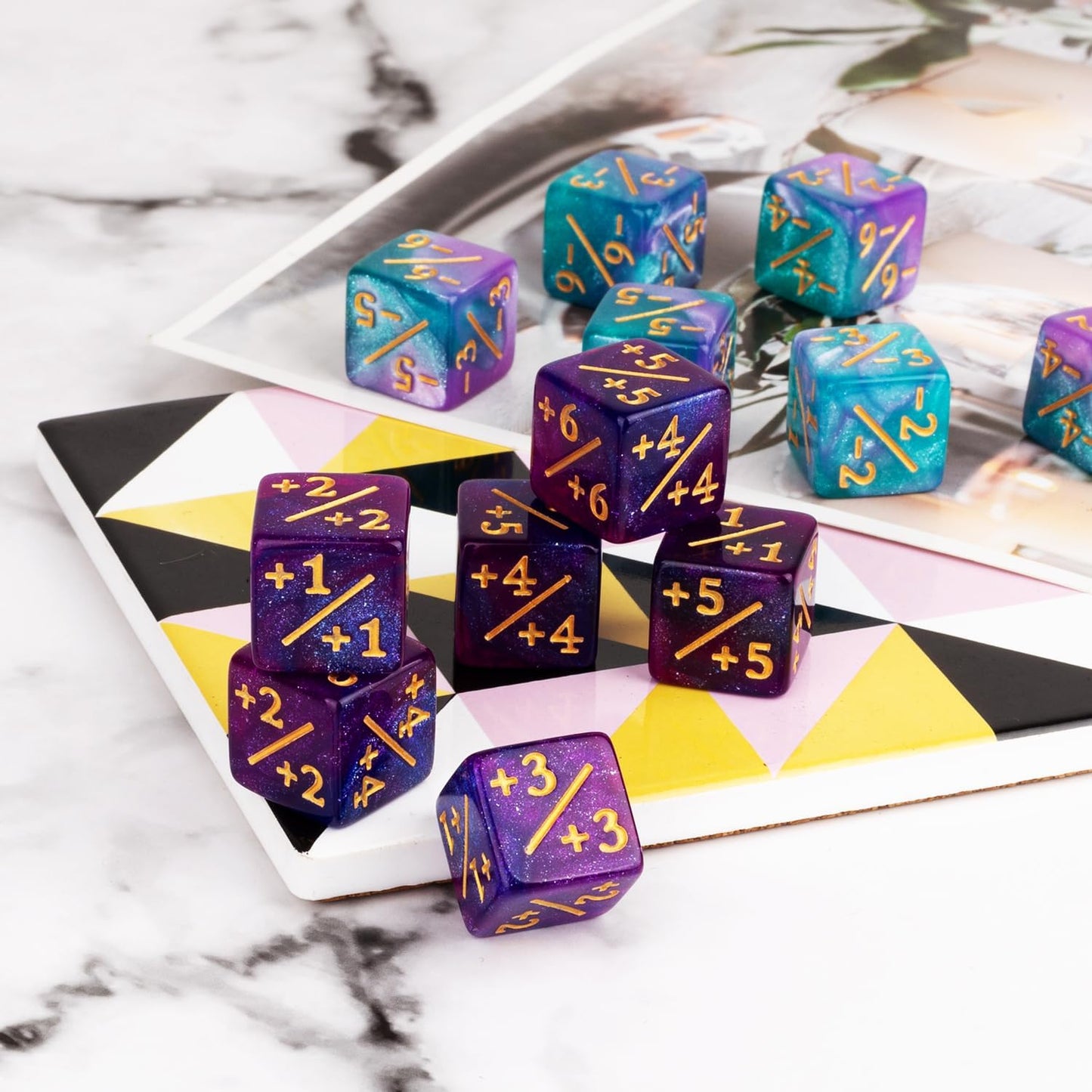 48 PCS MTG Counter Dice Magic The Gathering Counters Status Tokens Starry Sky Life D6 Dice Set for MTG Cards Game Night Accessories (Turquoise&Lilac, Navy&Purple)