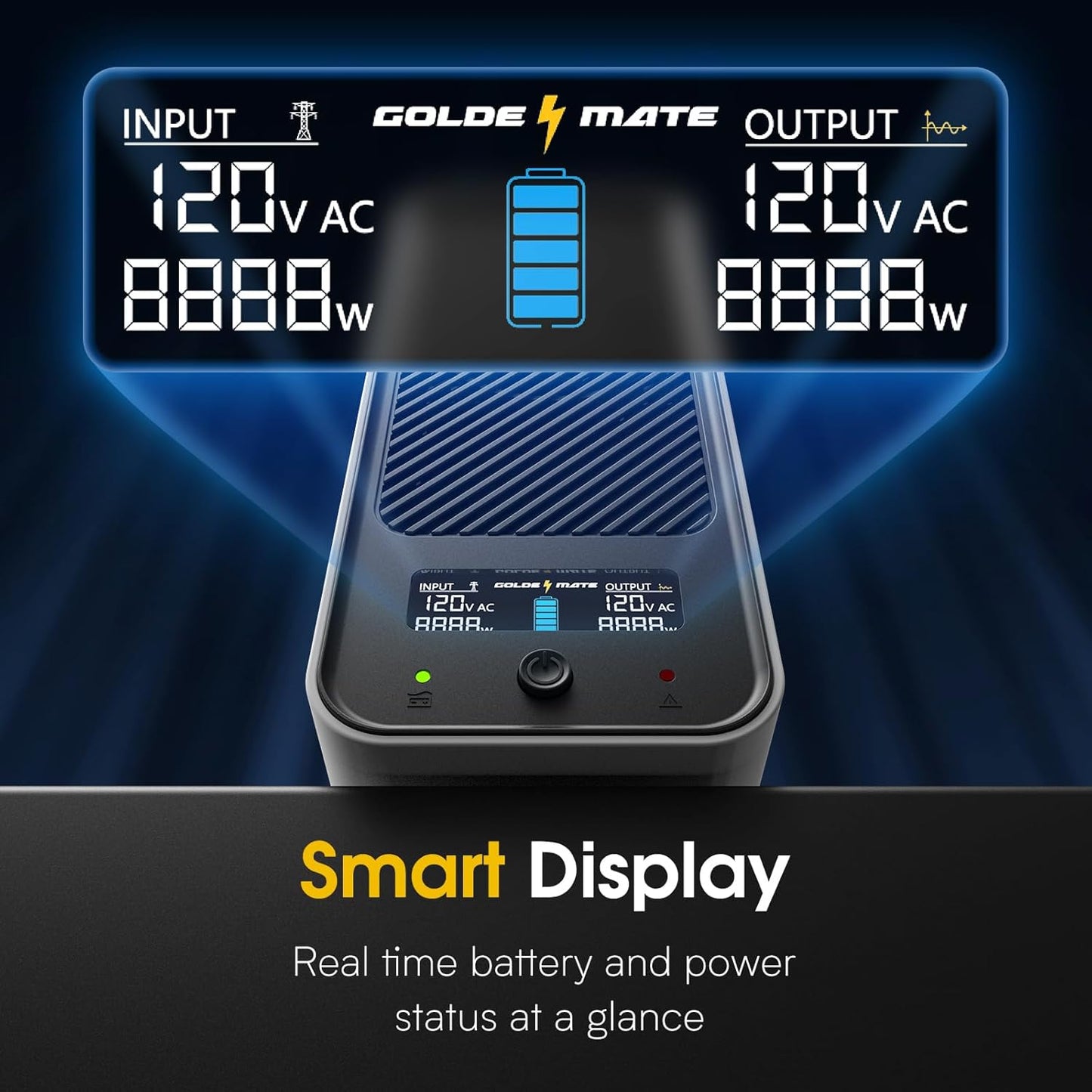 GOLDENMATE 1000VA/800W Lithium UPS Battery Backup and Surge Protector, Sinewave UPS System with LiFePO4 Battery(230.4 Wh), 2025 Upgraded Pro Ver. with Communication Port, 8 Outlets, LCD Display, White