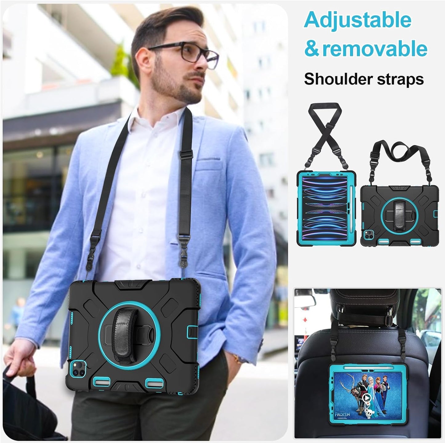 Case for iPad Pro 11 Inch 2022/2021/ 2020/2018: Silicone Cover for iPad 11 Inch 4th/ 3rd/ 2nd/ 1st/ Generation with Screen Protector- Stand- Handle- Shoulder Strap- Pencil Holder- Mint Green