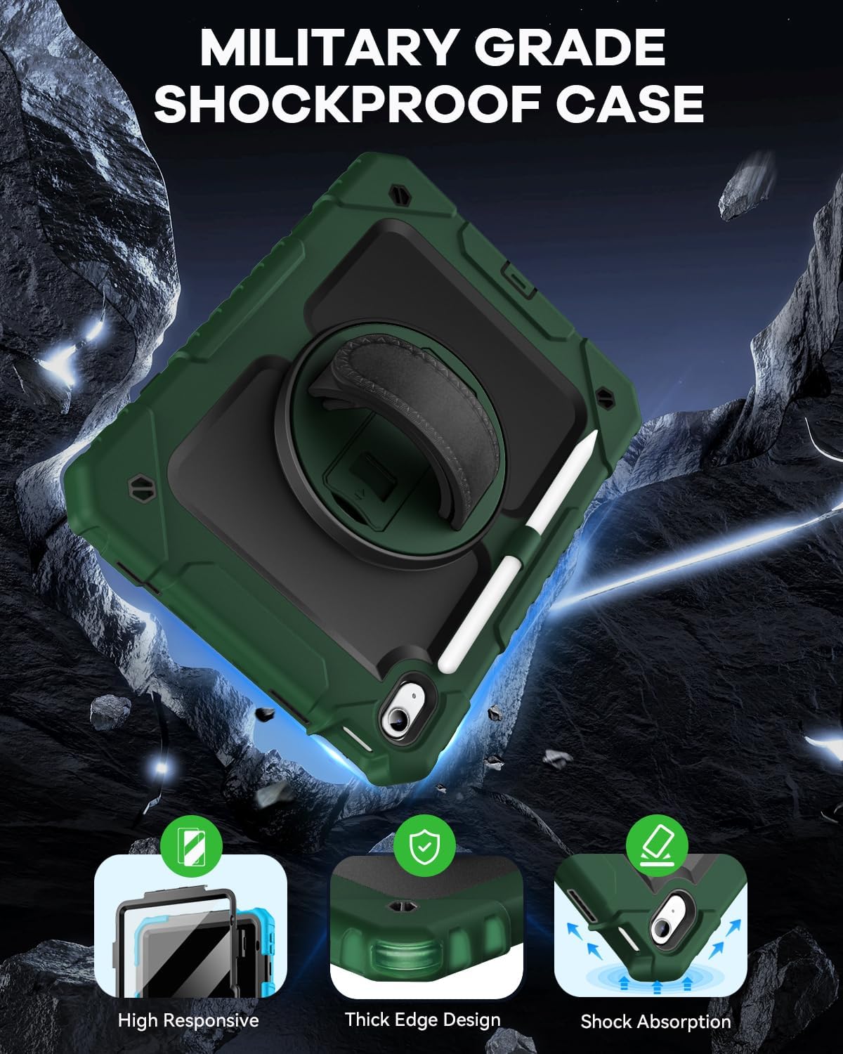 Cantis Case for iPad 11-inch (A16) 2025/ iPad 10th Generation 2022 (10.9 inch) with Screen Protector, iPad 11th Case with 360 Degree Rotating Stand/Shoulder Strap/Pencil Holder, Alpine Green