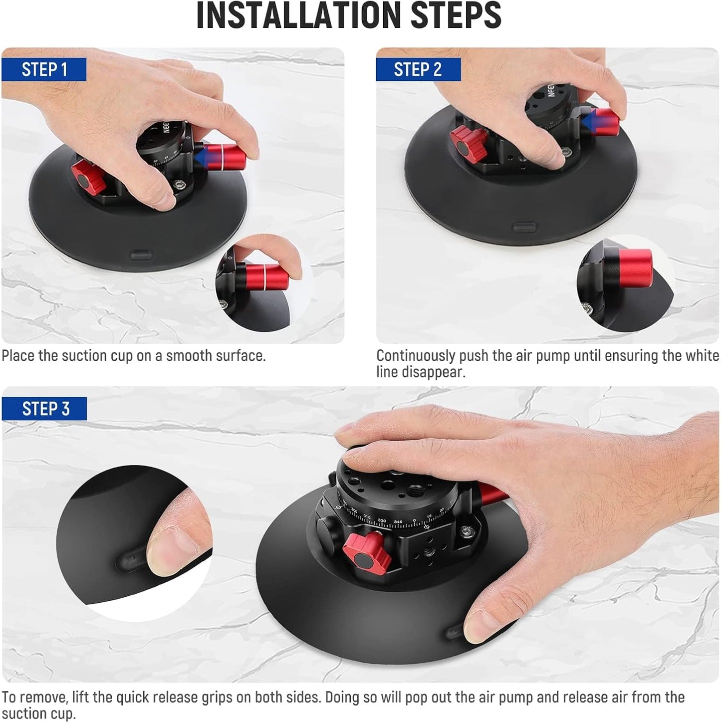 NEEWER 6" Suction Cup Camera Mount with Ball Head Magic Arm, 2 Pack Metal Car Mount for Camera/Action Camera/Phone, Air Pump Vacuum on Car or Window Glass with 1/4" 3/8" ARRI Mounting Holes, CA013