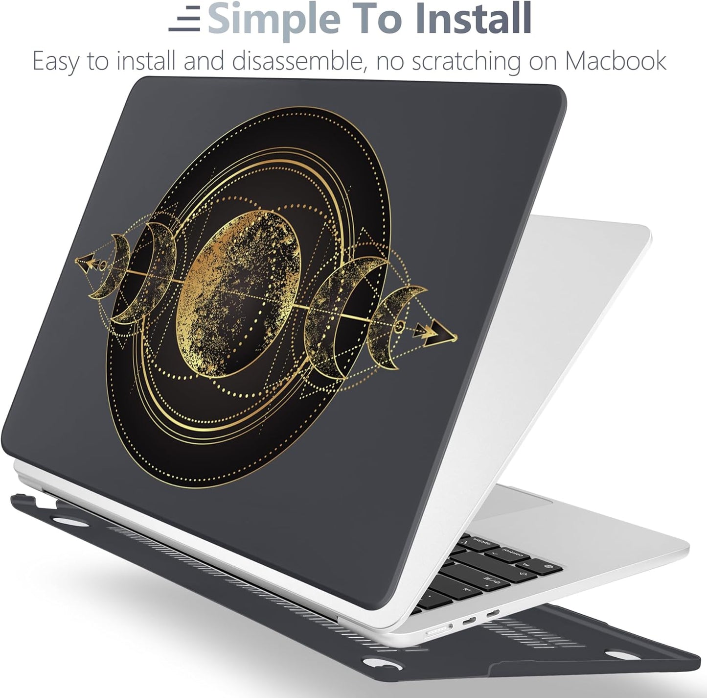 Batianda Premium Case for New MacBook Air 15 inch 2025 M4 2024 2023 with M3 M2 Chip Model A3114, Designed Black Protective Plastic Hardshell & Keyboard Cover & Screen Protector, Moon Magic