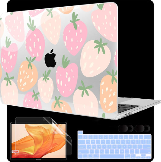 MEEgoodo Case for MacBook Pro 13 inch Case 2022 2021 2020 New A2338 M2/M1 A2251 A2289, Laptop Hard Shell with Keyboard & Camera Cover Compatible with 13 inch MacBook Pro, Cute Drawn Strawberries