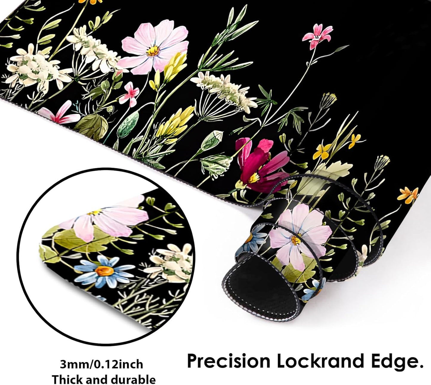 Gaming Mouse Mat Forest Background Pattern XXL XL Large Mouse Mat Long Extended Mouse Pad Desk Mat Non-Slip Rubber Mice Pads Stitched Edges Thin Pad (Floral)