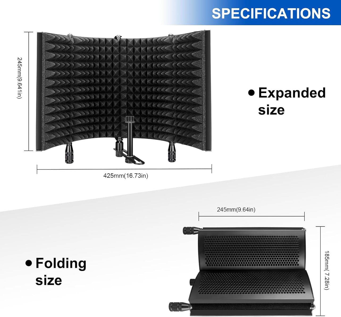 Aokeo Studio Recording Microphone Isolation Shield, Pop Filter.High density absorbent foam is used to filter vocal. Suitable for blue yeti and any condenser microphone recording equipment