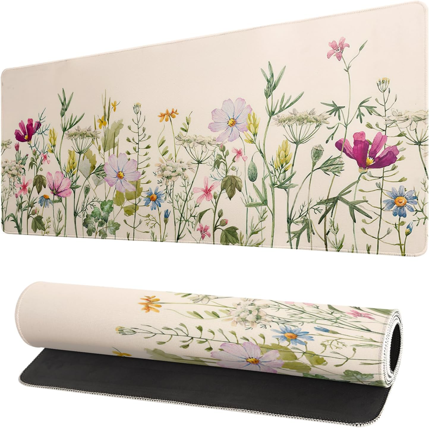 Flower Gaming Mouse Pad Large Mouse Pad for Keyboard and Mousepad Desk Mat with 3mm Non-Slip Base and Stitched Edge for Gaming and Office Computer Mat Protector Mat 31.5x11.8 Inch