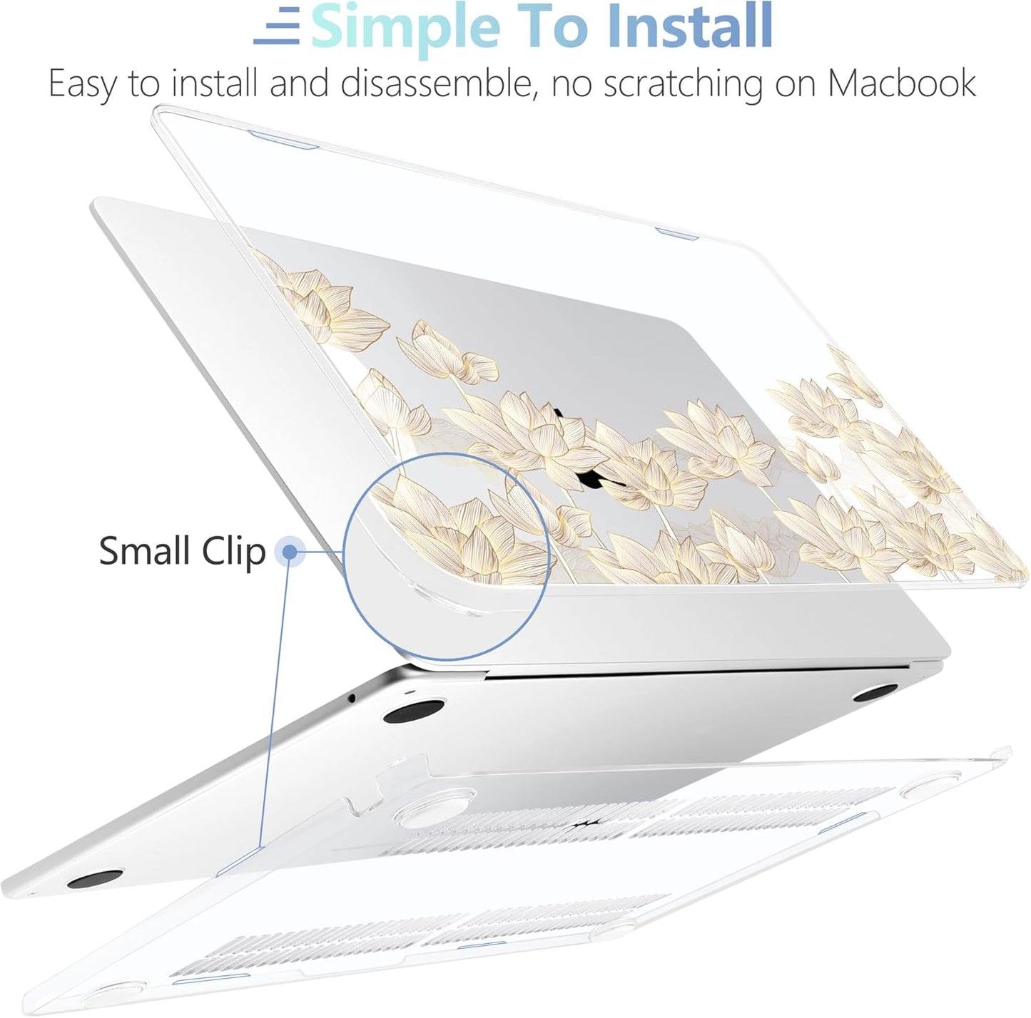 MEEgoodo for M4/M3/M2 MacBook Air 15.3 inch Case 2025 2024 2023, Case Fit Model (A3241/A3114/A2941) for MacBook Air 15 inch, Laptop Hard Shell with Keyboard Cover, Golden Lotus