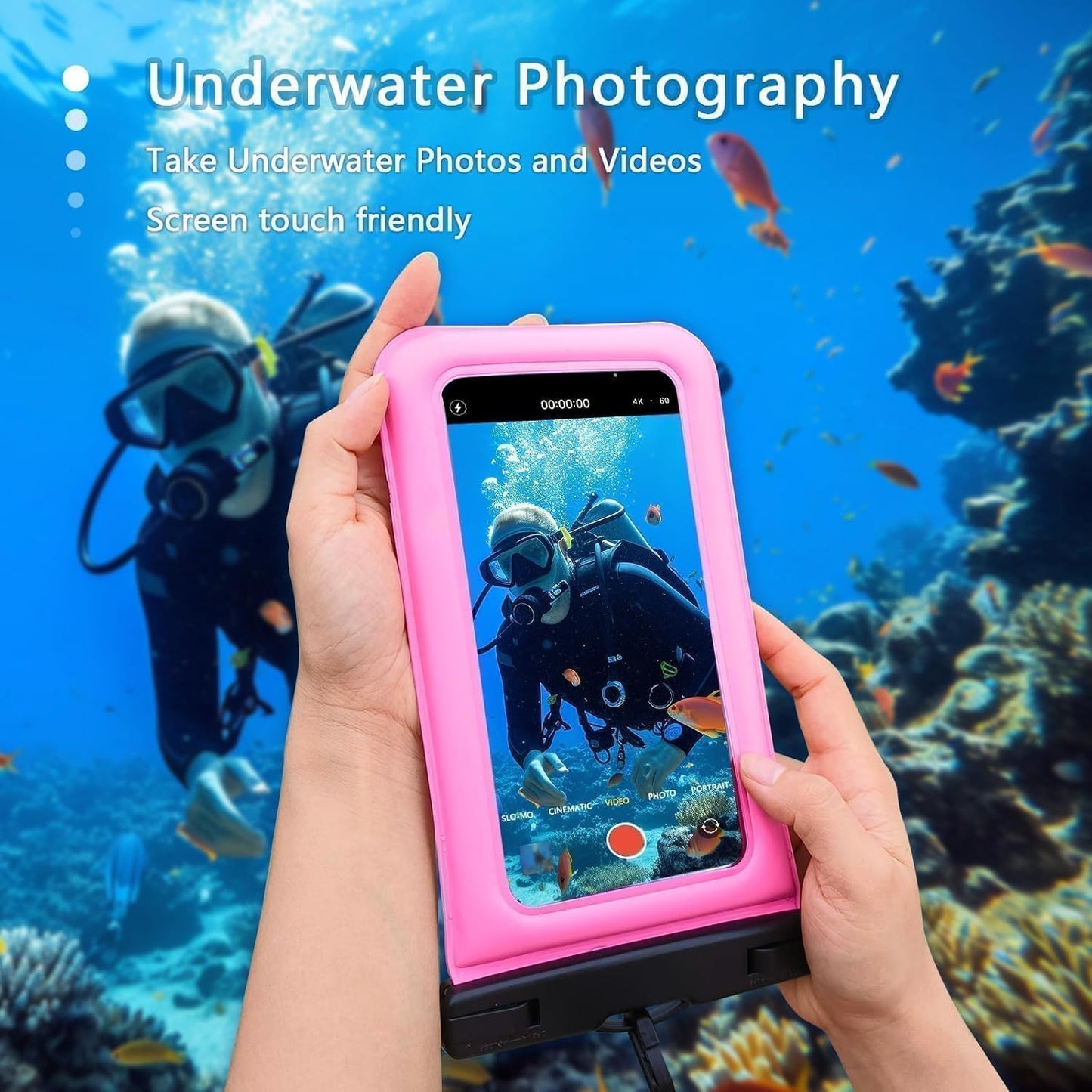 Floatable Waterproof Phone Pouch/Case with Crossbody Lanyard for iPhone 16 Pro Max/15 Pro/14/13/12, IP68 Cellphone Dry Bag Beach Cruise Ship Essentials, 1 Pack-Pink-7″