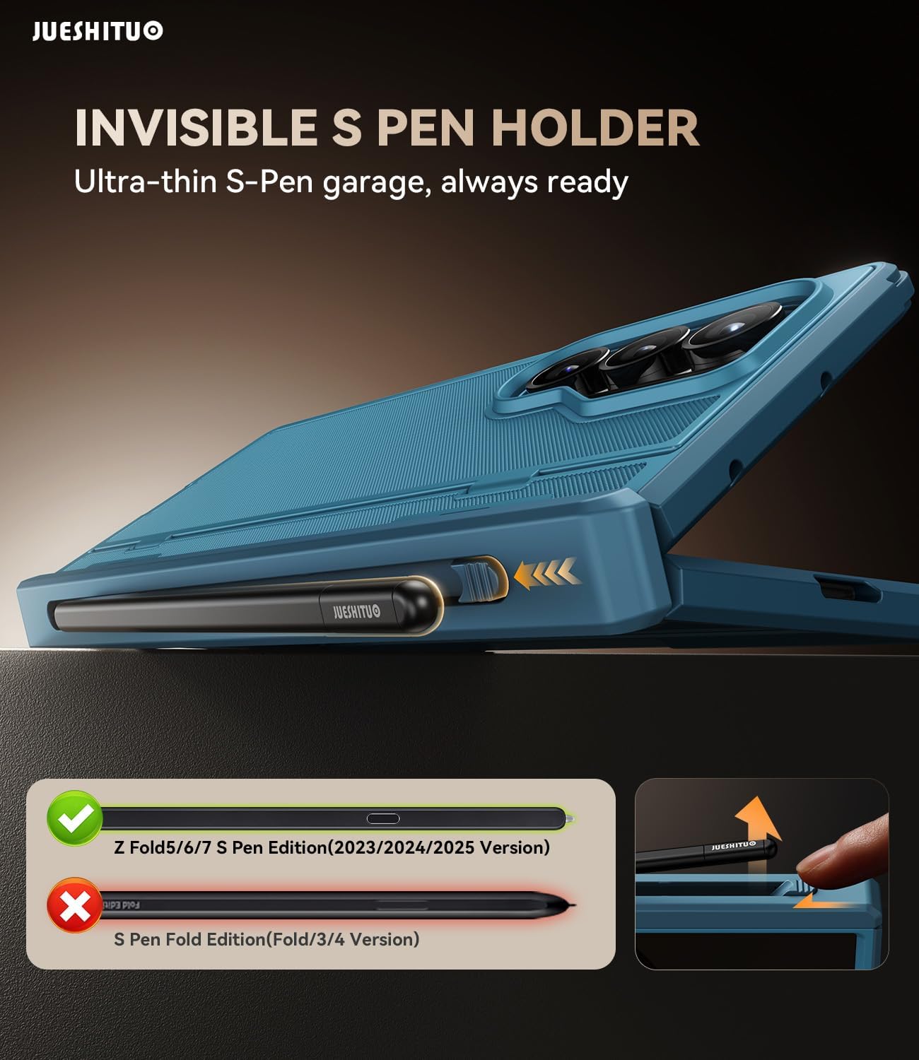 JUESHITUO for Samsung Z Fold 7 Case with MagSafe Compatibility, Privacy Tempered Glass & Hinge Protection, Shockproof Cover for Galaxy Z Fold 7, Includes S Pen Holder(No S Pen) & Kickstand, Blue